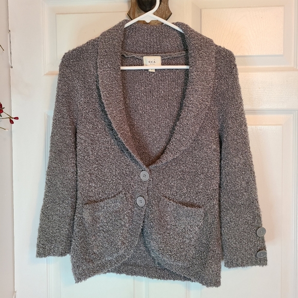 ECI New York Woman's Long Sleeve Two Button Sweater, Size: Small Color: Grey - Picture 2 of 10